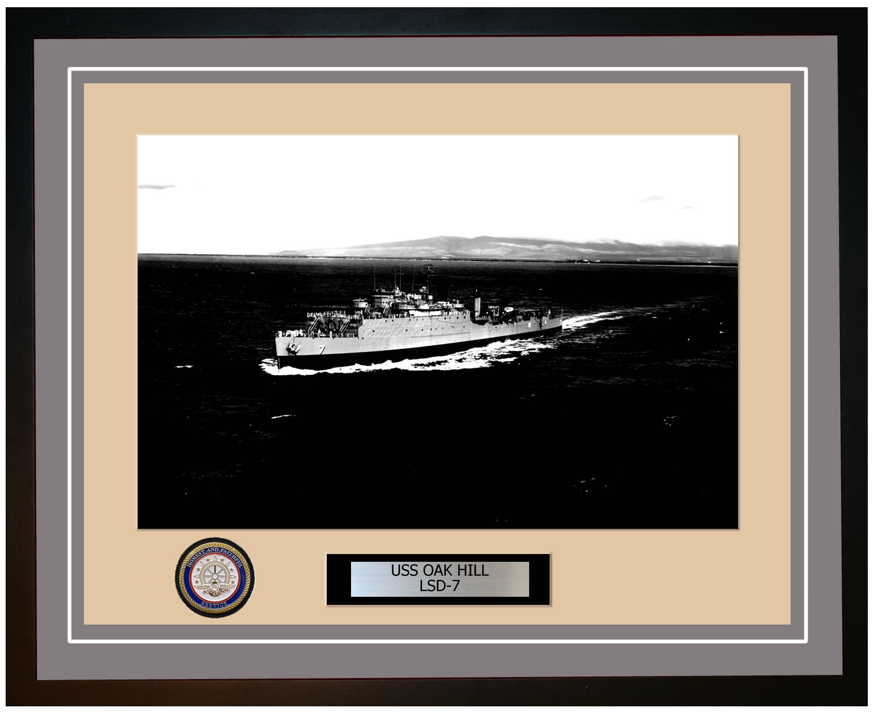 USS Oak Hill LSD-7 Framed Navy Ship Photo Grey