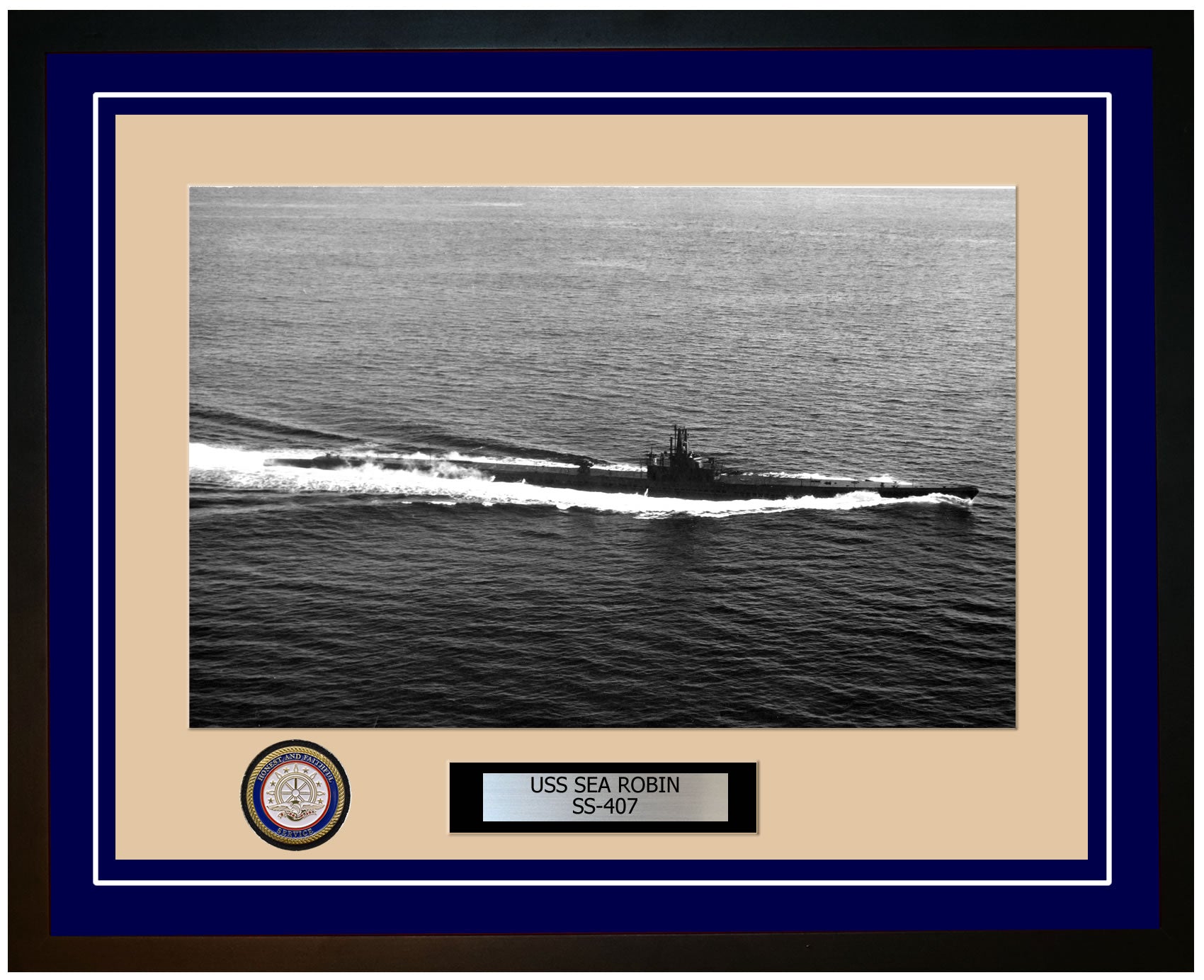 USS Sea Robin SS-407 Framed Navy Ship Photo Blue