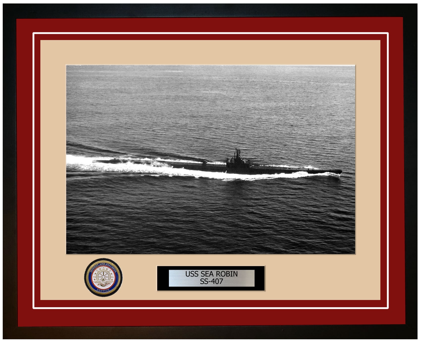 USS Sea Robin SS-407 Framed Navy Ship Photo Burgundy