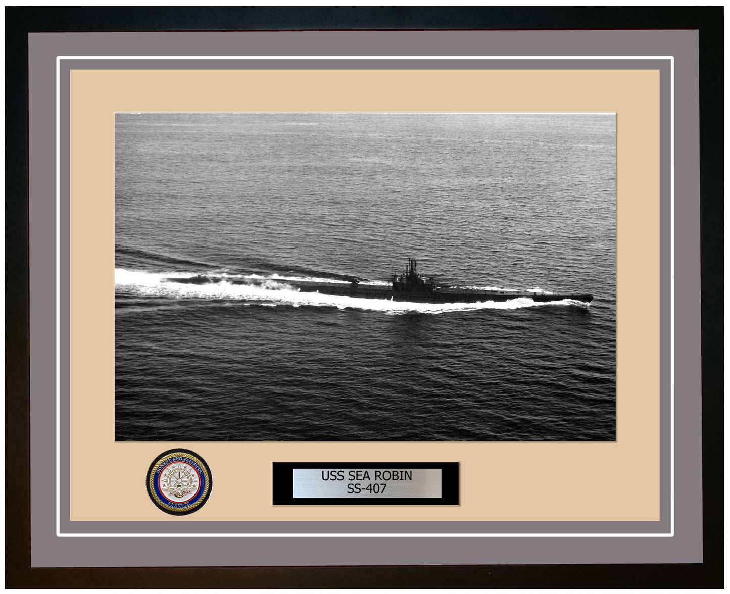 USS Sea Robin SS-407 Framed Navy Ship Photo Grey
