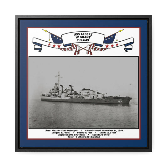 USS Albert W. Grant DD-649 Navy Floating Frame Photo Front View