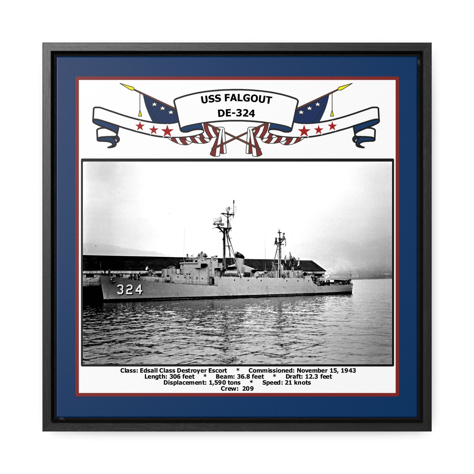 USS Falgout DE-324 Navy Floating Frame Photo Front View