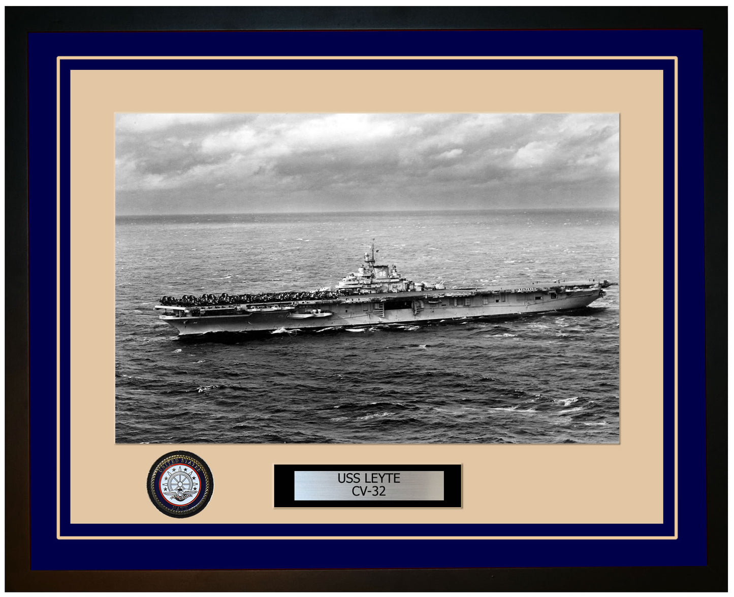 USS LEYTE CV-32 Framed Navy Ship Photo Blue