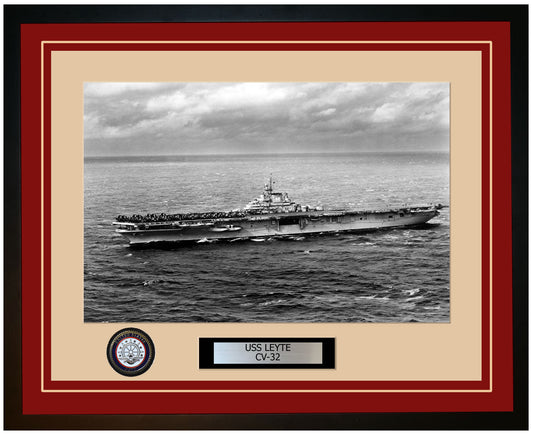 USS LEYTE CV-32 Framed Navy Ship Photo Burgundy