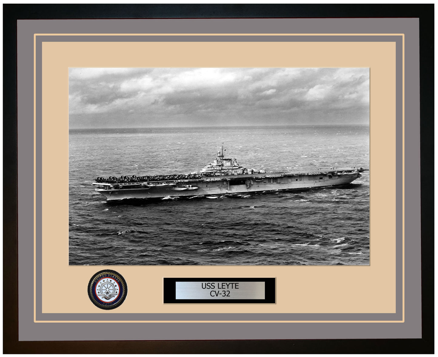 USS LEYTE CV-32 Framed Navy Ship Photo Grey