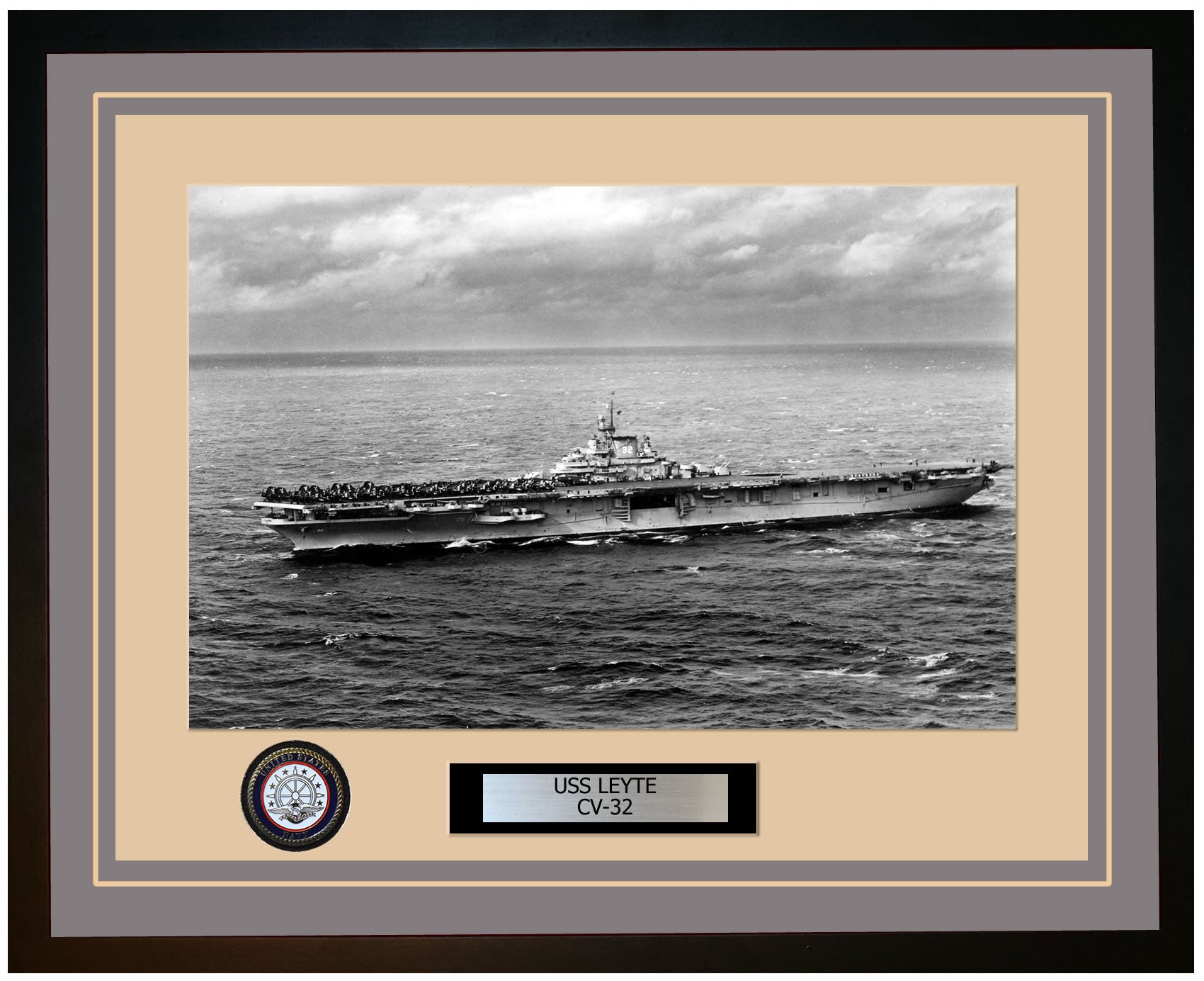 USS LEYTE CV-32 Framed Navy Ship Photo Grey