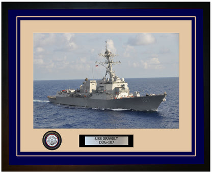 USS GRAVELY DDG-107 Framed Navy Ship Photo Blue