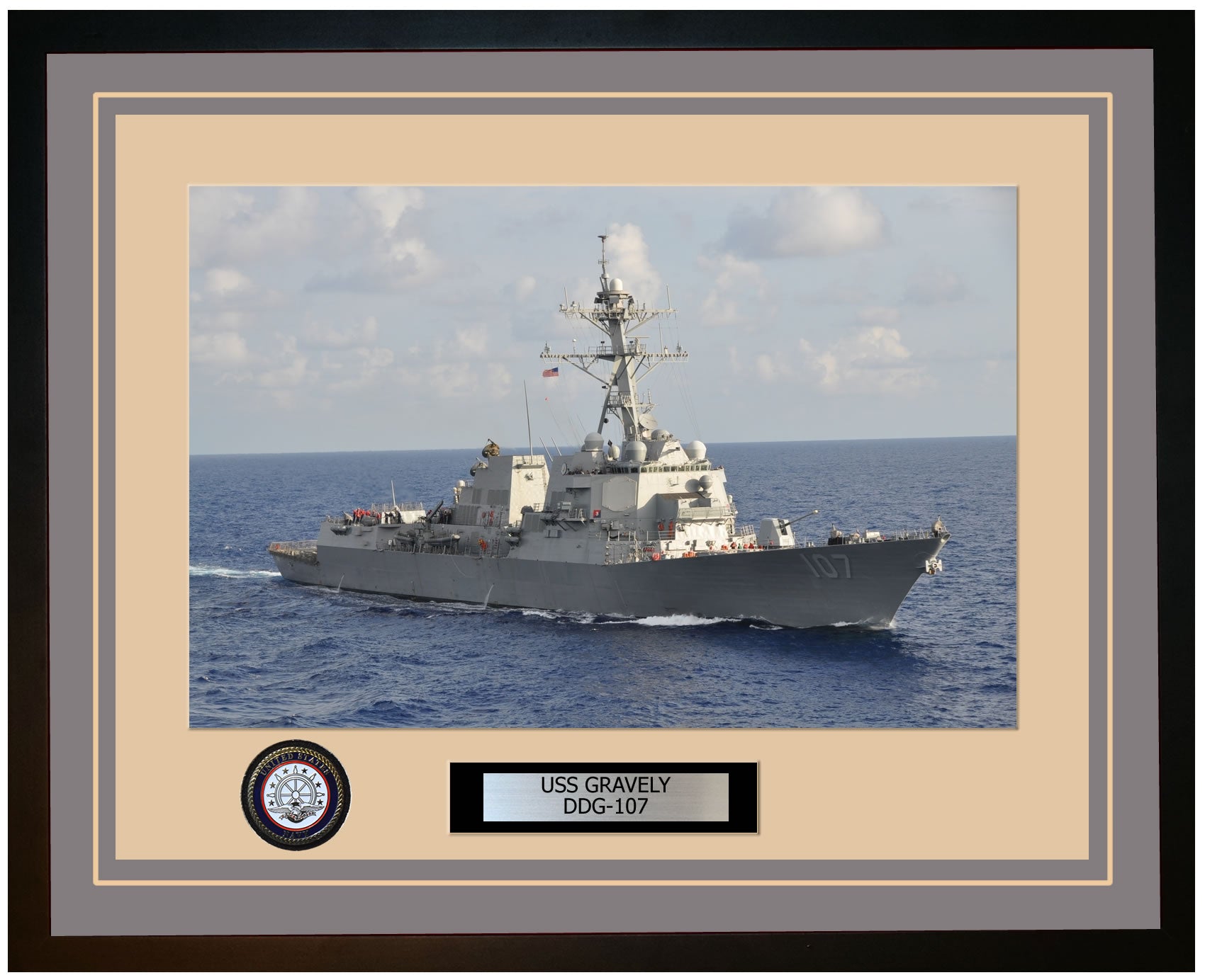 USS GRAVELY DDG-107 Framed Navy Ship Photo Grey