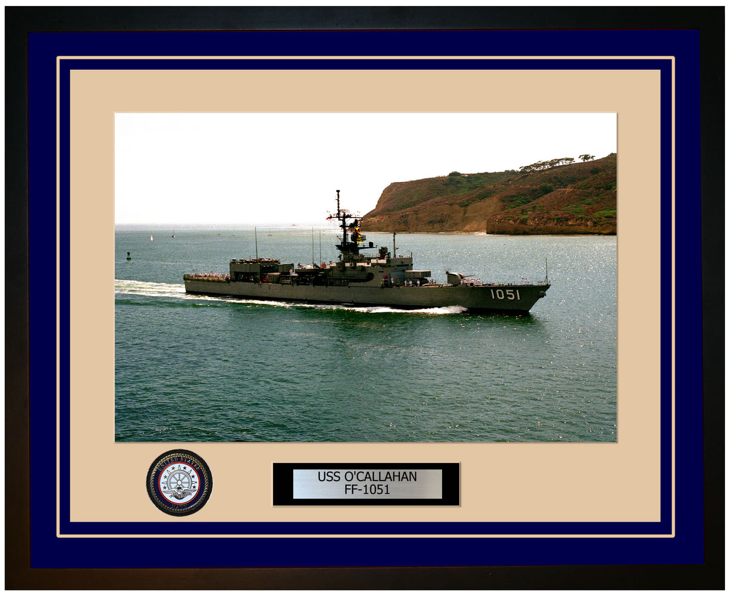 USS O'CALLAHAN FF-1051 Framed Navy Ship Photo Blue