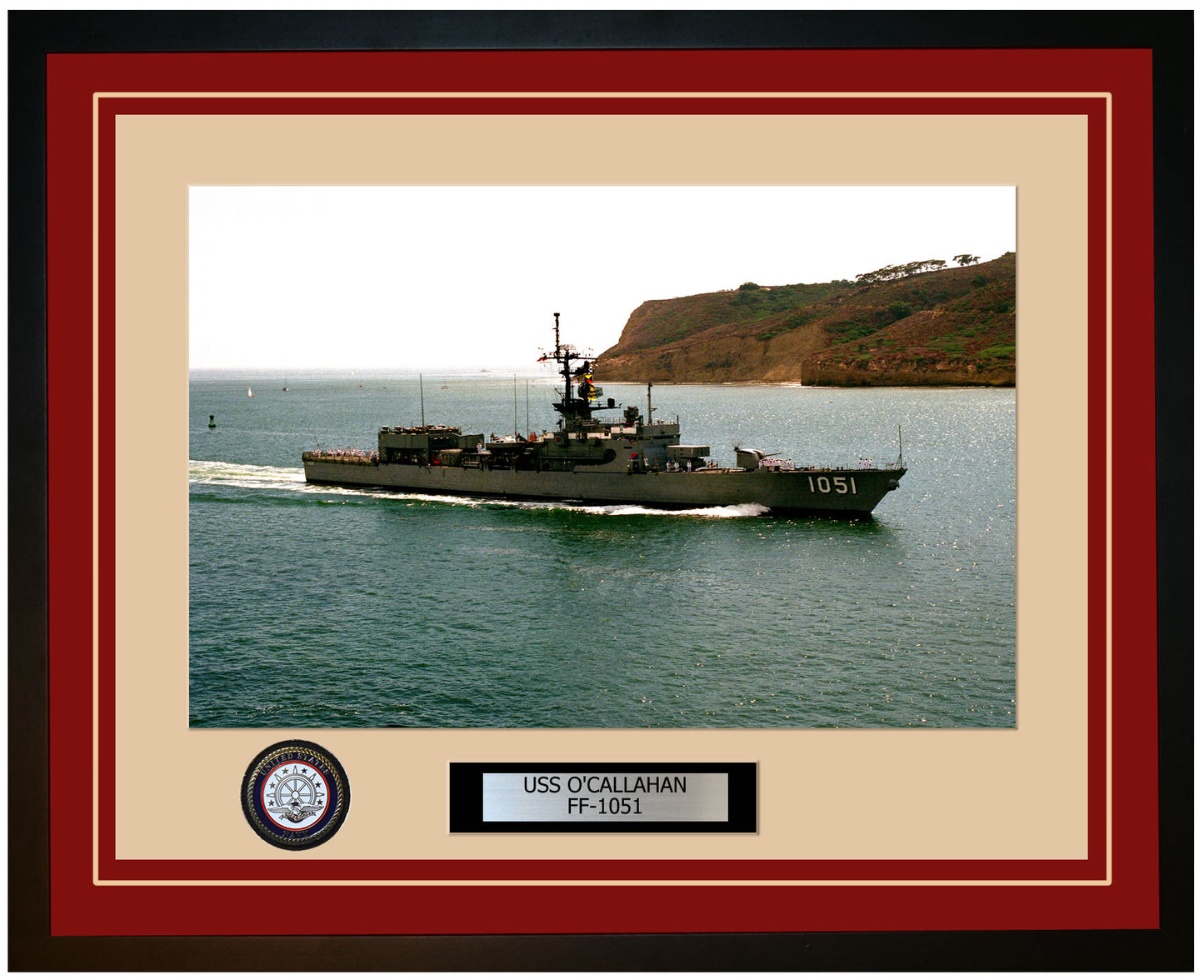 USS O'CALLAHAN FF-1051 Framed Navy Ship Photo Burgundy