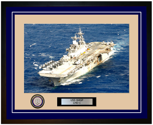 USS Wasp LHD-1 Framed Navy Ship Photo Blue