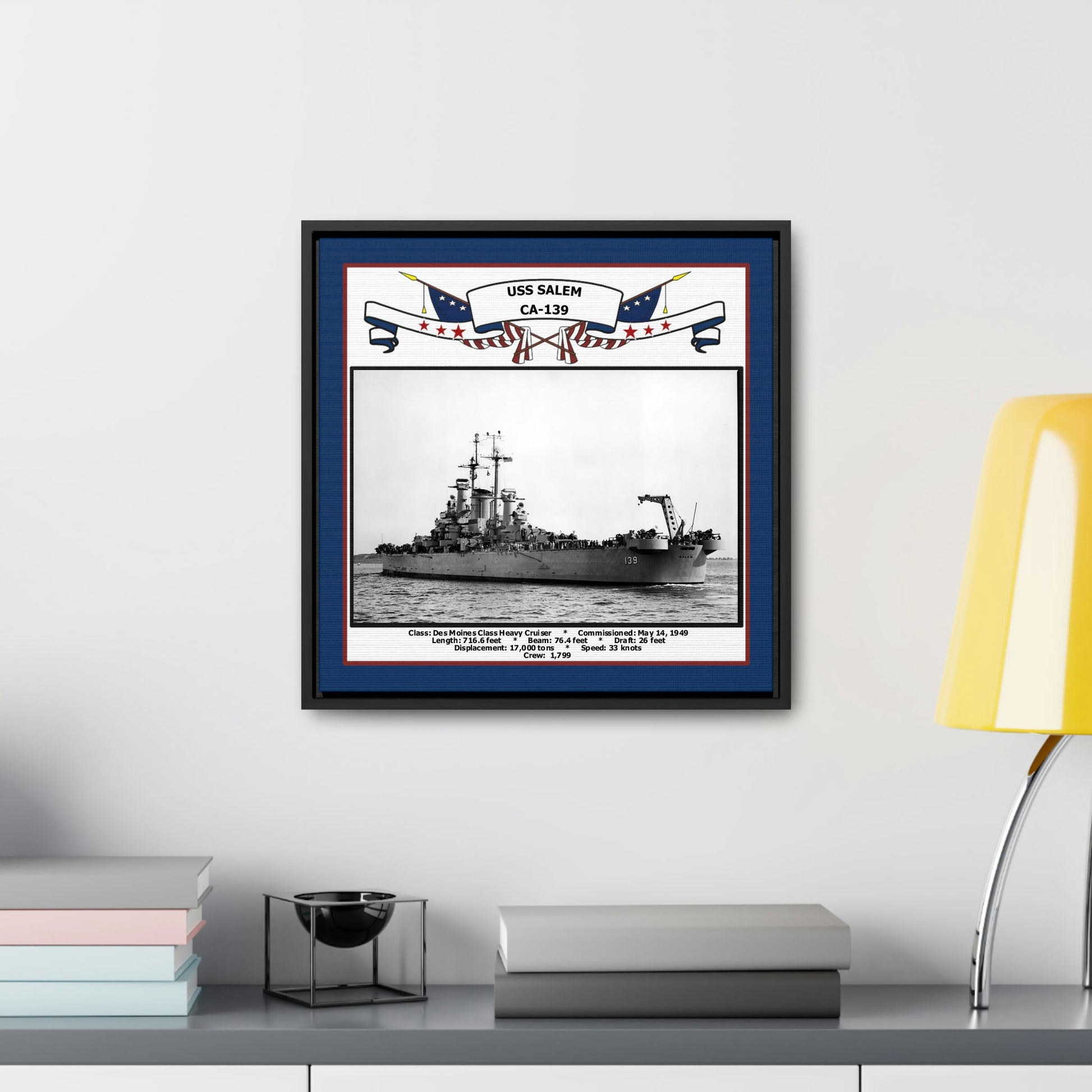 USS Salem CA-139 Navy Floating Frame Photo Desk View