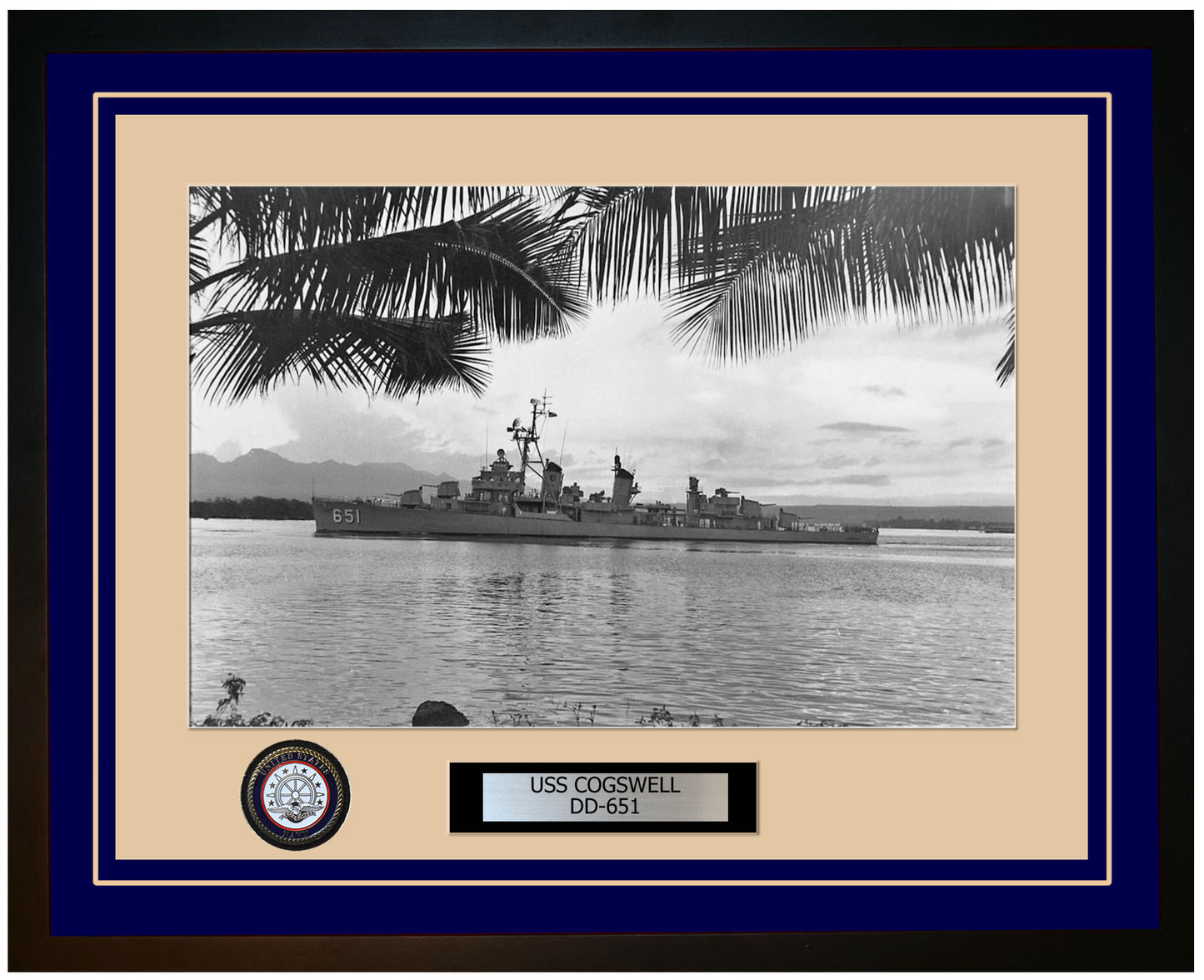 USS COGSWELL DD-651 Framed Navy Ship Photo Blue