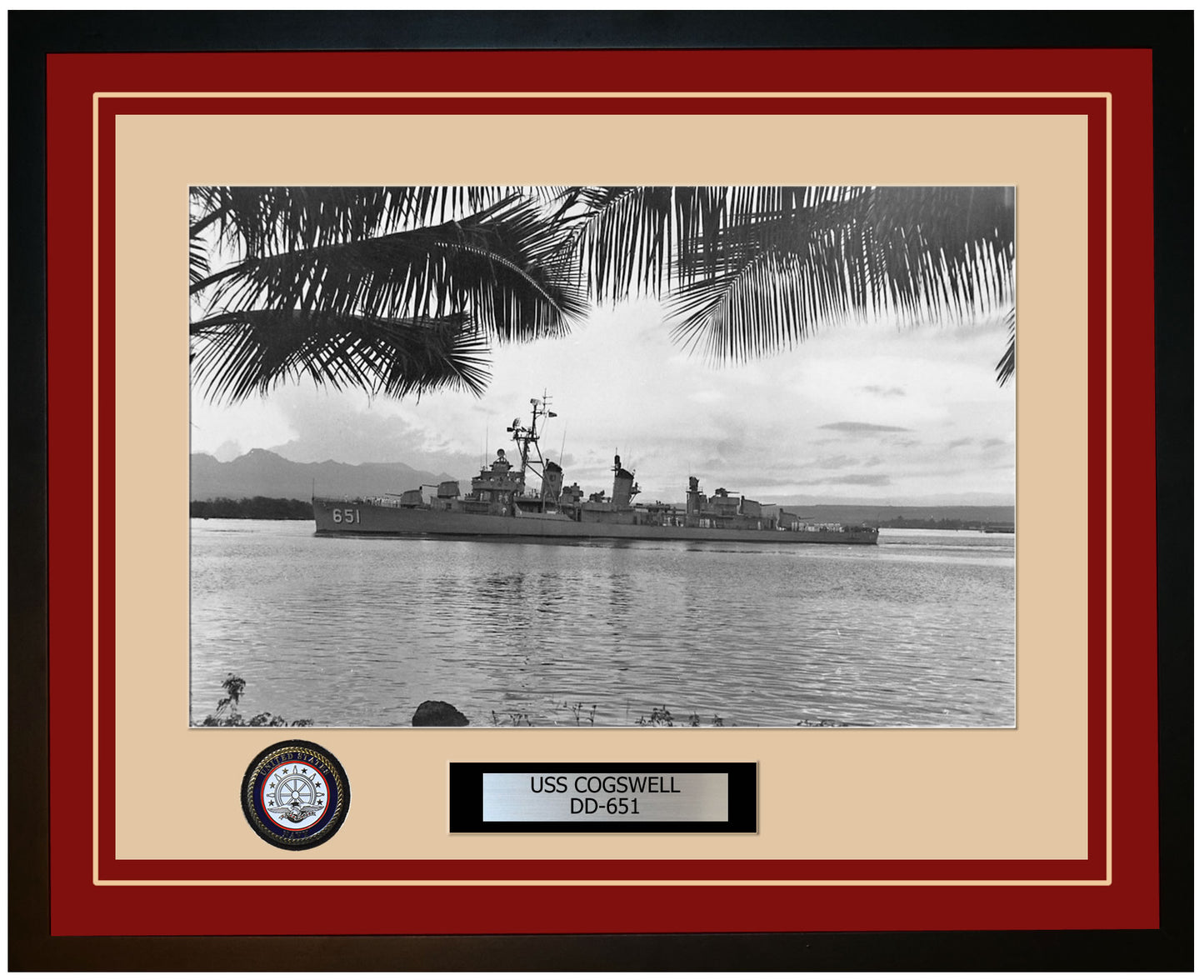USS COGSWELL DD-651 Framed Navy Ship Photo Burgundy