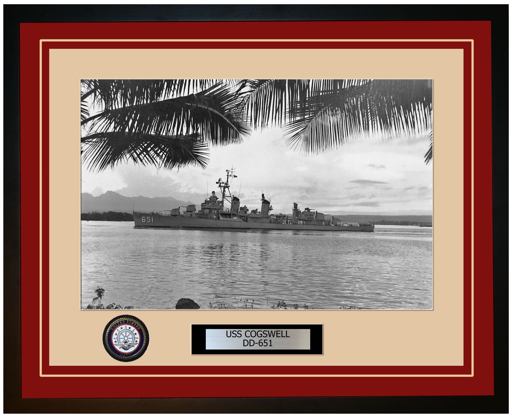 USS COGSWELL DD-651 Framed Navy Ship Photo Burgundy
