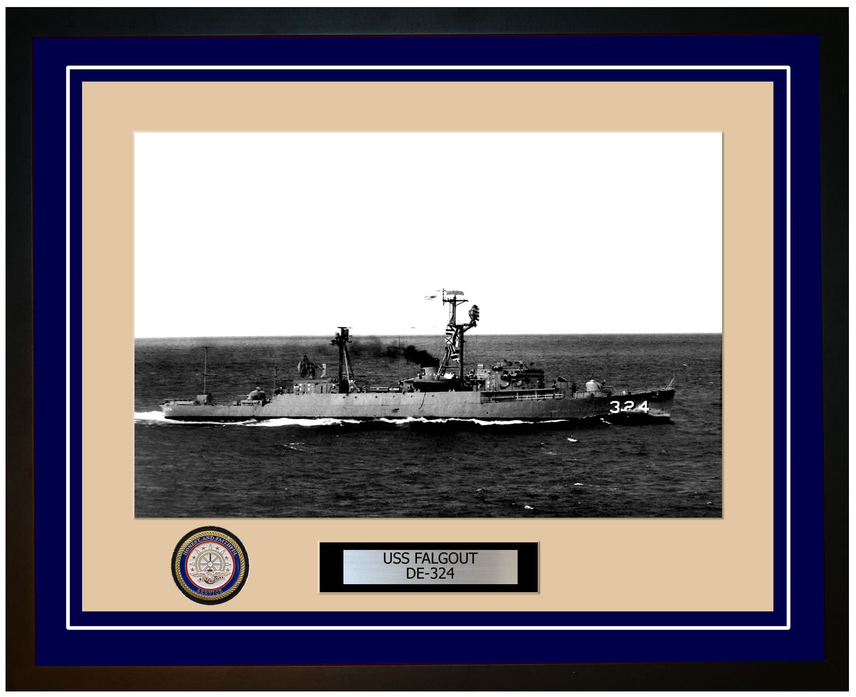 USS Falgout DE-324 Framed Navy Ship Photo Blue