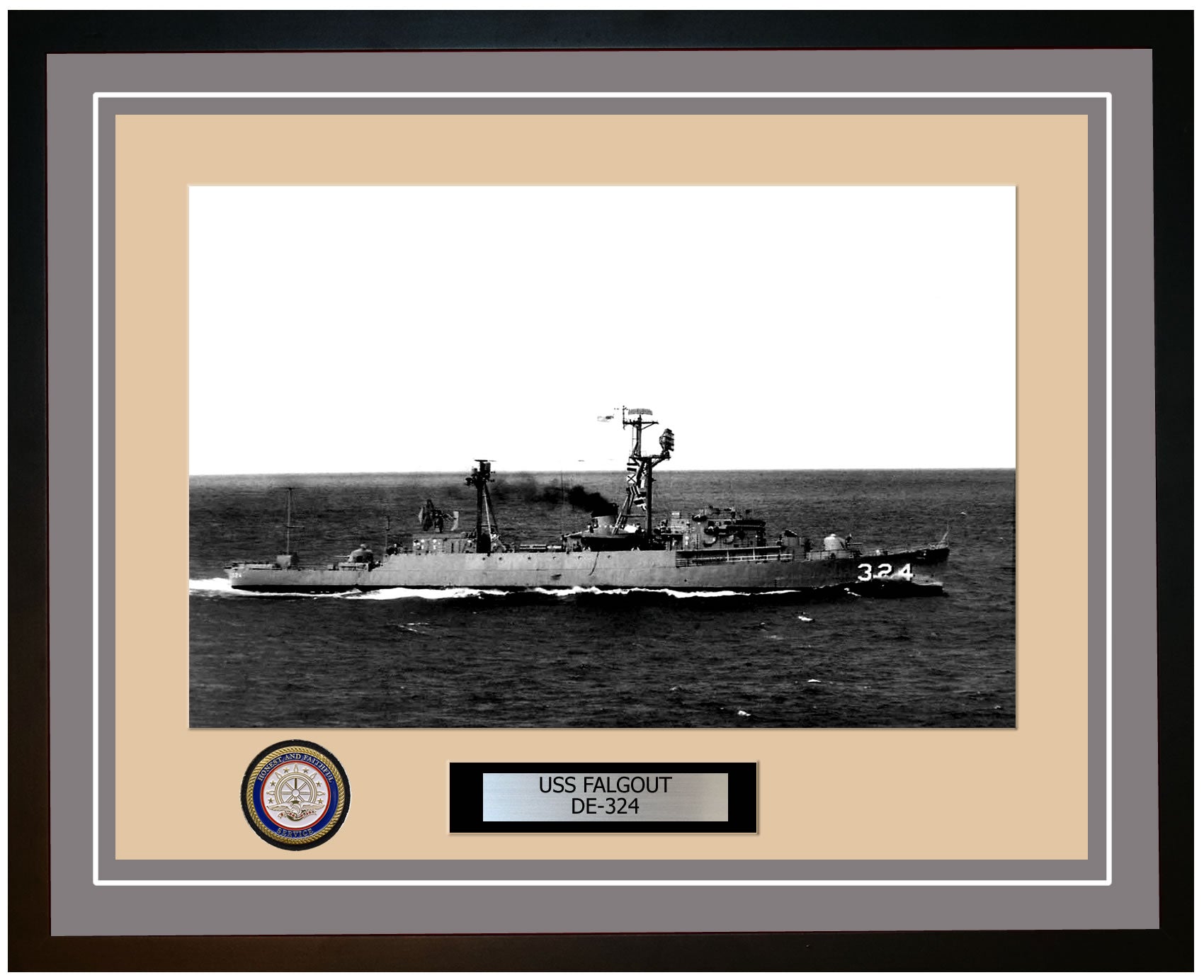 USS Falgout DE-324 Framed Navy Ship Photo Grey