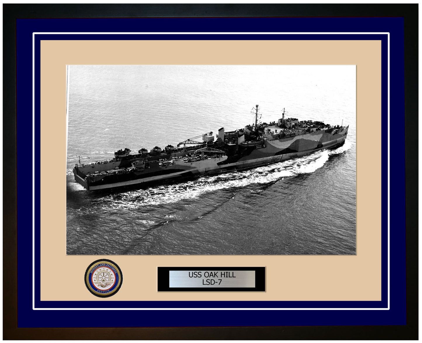 USS Oak Hill LSD-7 Framed Navy Ship Photo Blue