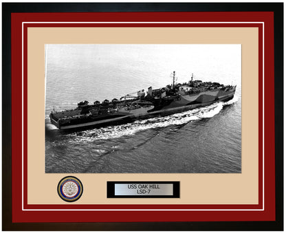 USS Oak Hill LSD-7 Framed Navy Ship Photo Burgundy