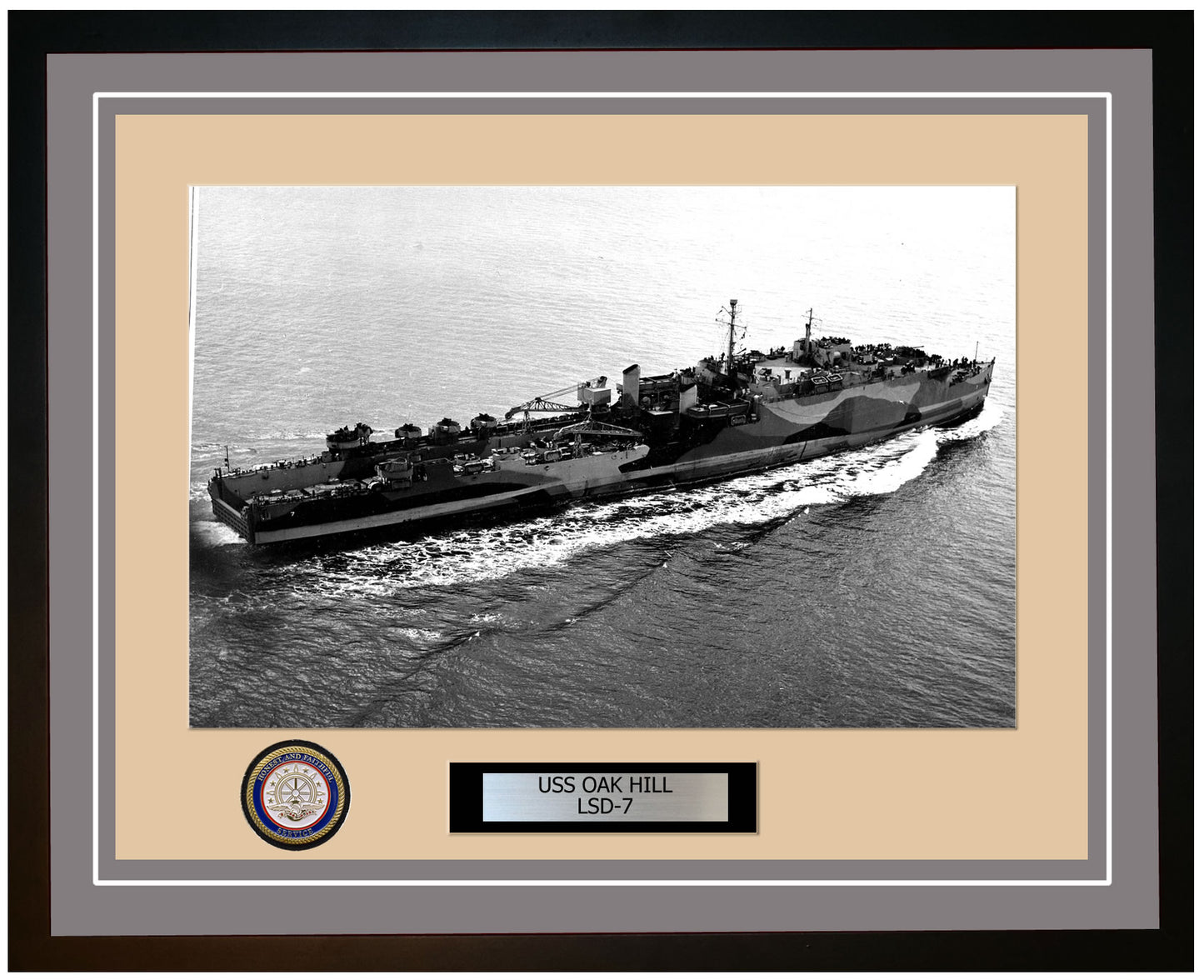 USS Oak Hill LSD-7 Framed Navy Ship Photo Grey