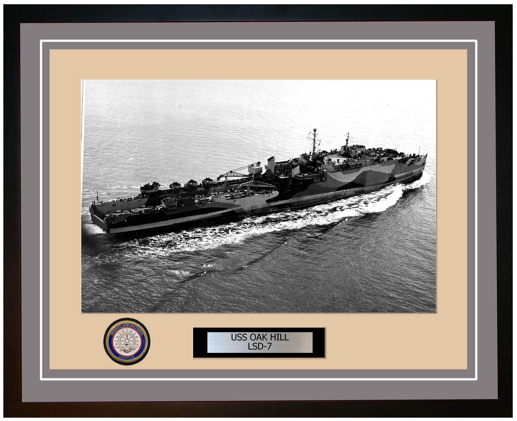 USS Oak Hill LSD-7 Framed Navy Ship Photo Grey