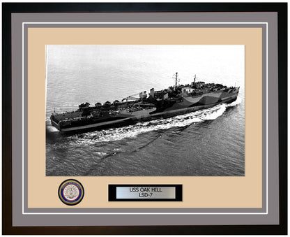 USS Oak Hill LSD-7 Framed Navy Ship Photo Grey