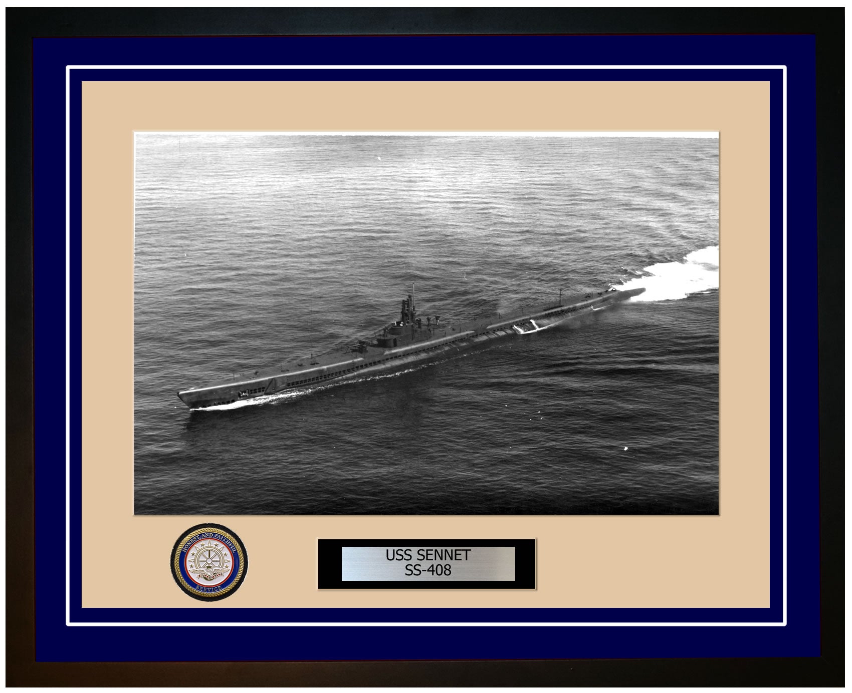 USS Sennet SS-408 Framed Navy Ship Photo Blue