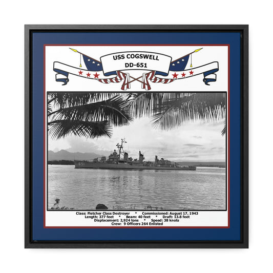 USS Cogswell DD-651 Navy Floating Frame Photo Front View