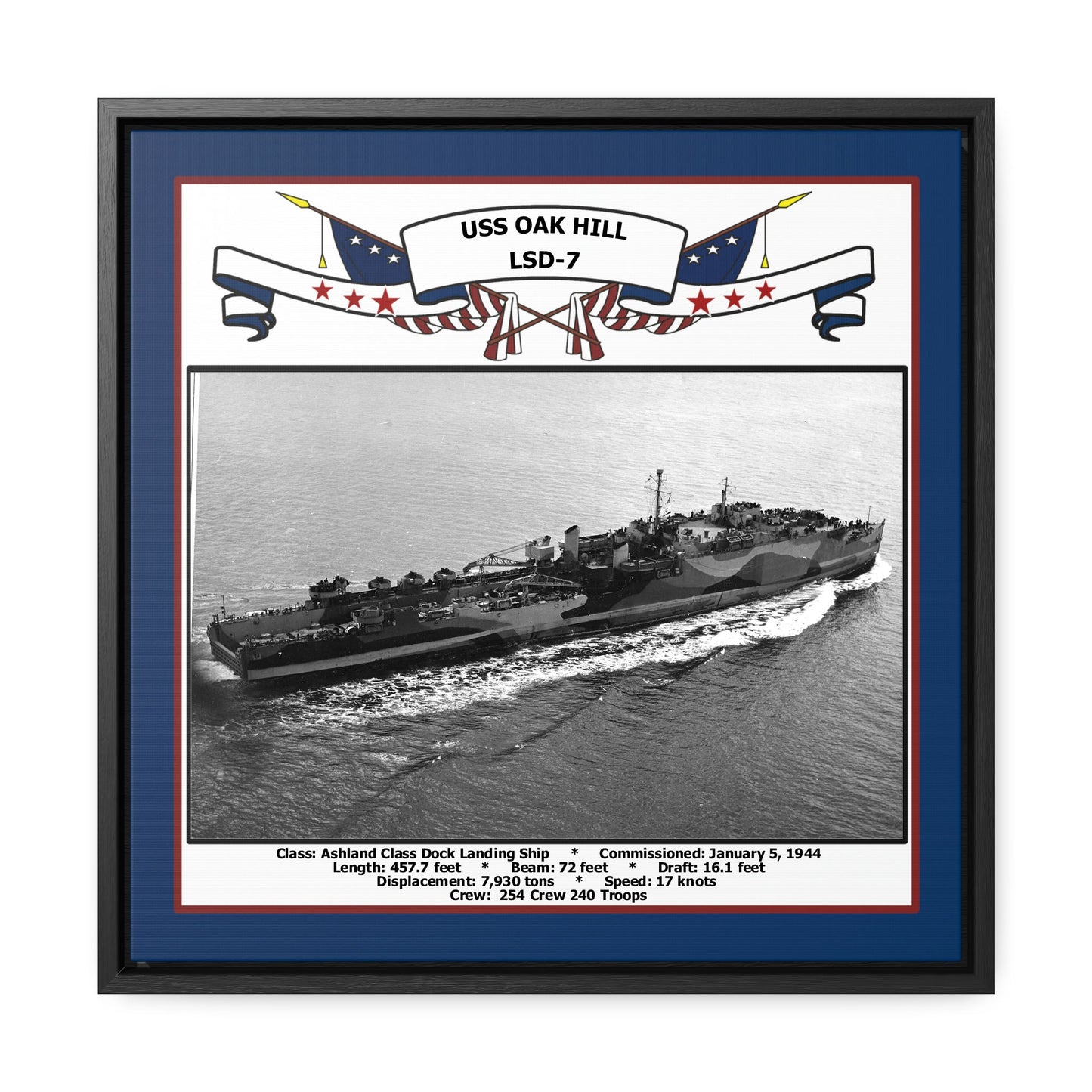 USS Oak Hill LSD-7 Navy Floating Frame Photo Front View
