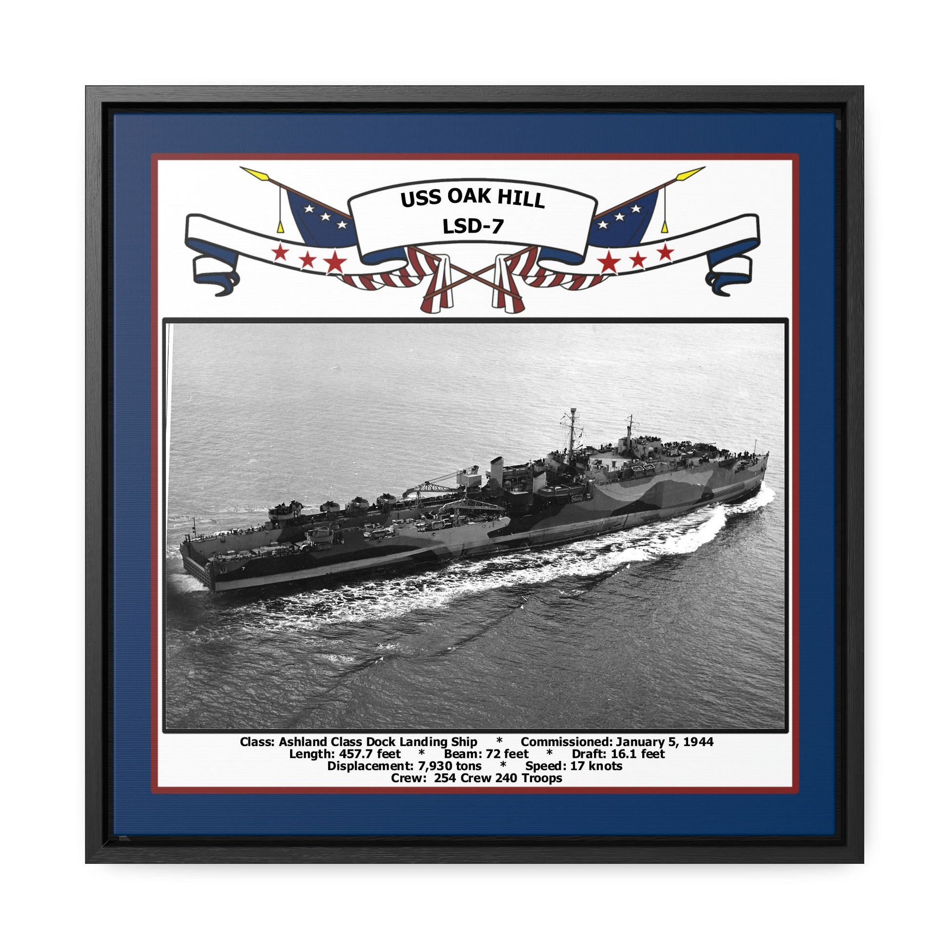 USS Oak Hill LSD-7 Navy Floating Frame Photo Front View