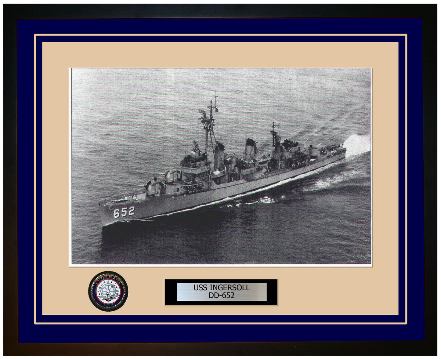 USS INGERSOLL DD-652 Framed Navy Ship Photo Blue