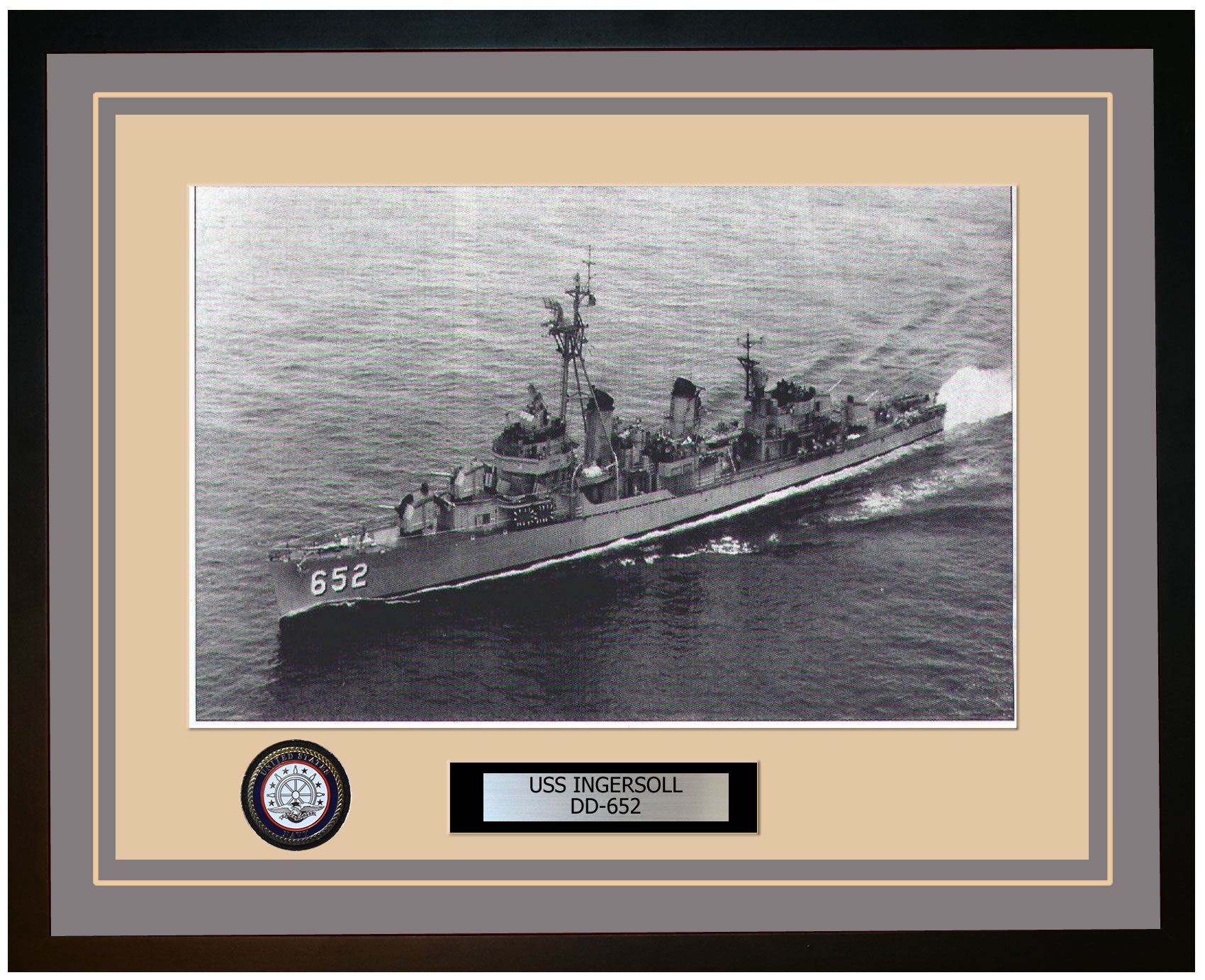 USS INGERSOLL DD-652 Framed Navy Ship Photo Grey