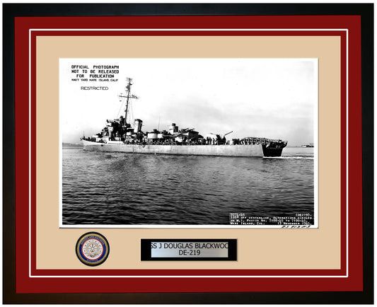 USS J Douglas Blackwood DE-219 Framed Navy Ship Photo Burgundy