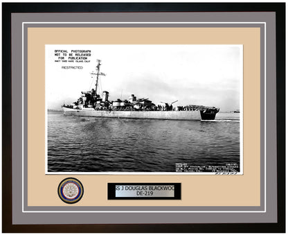 USS J Douglas Blackwood DE-219 Framed Navy Ship Photo Grey