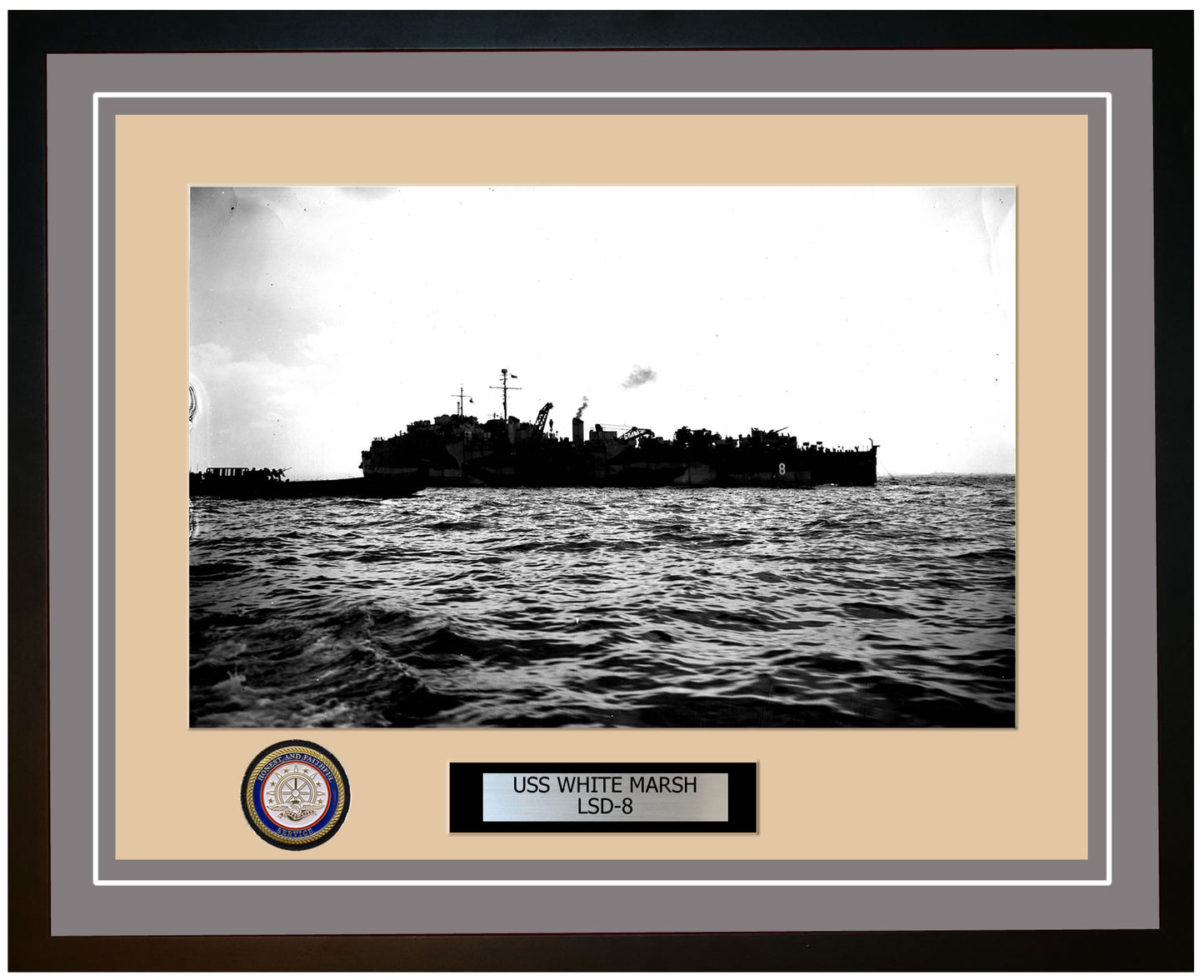 USS White Marsh LSD-8 Framed Navy Ship Photo Grey