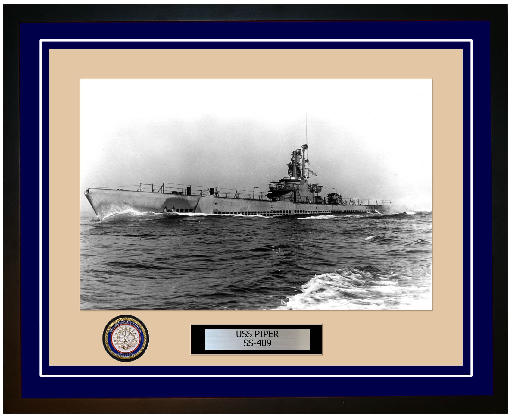 USS Piper SS-409 Framed Navy Ship Photo Blue