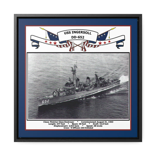 USS Ingersoll DD-652 Navy Floating Frame Photo Front View