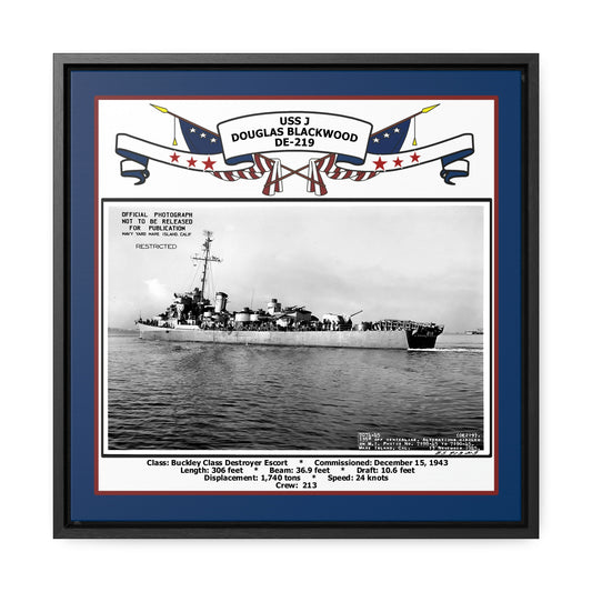 USS J Douglas Blackwood DE-219 Navy Floating Frame Photo Front View