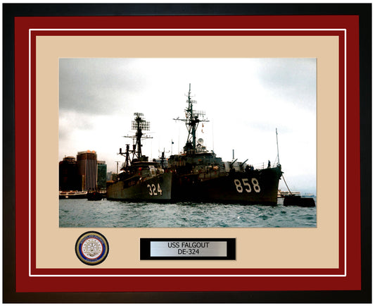 USS Falgout DE-324 Framed Navy Ship Photo Burgundy
