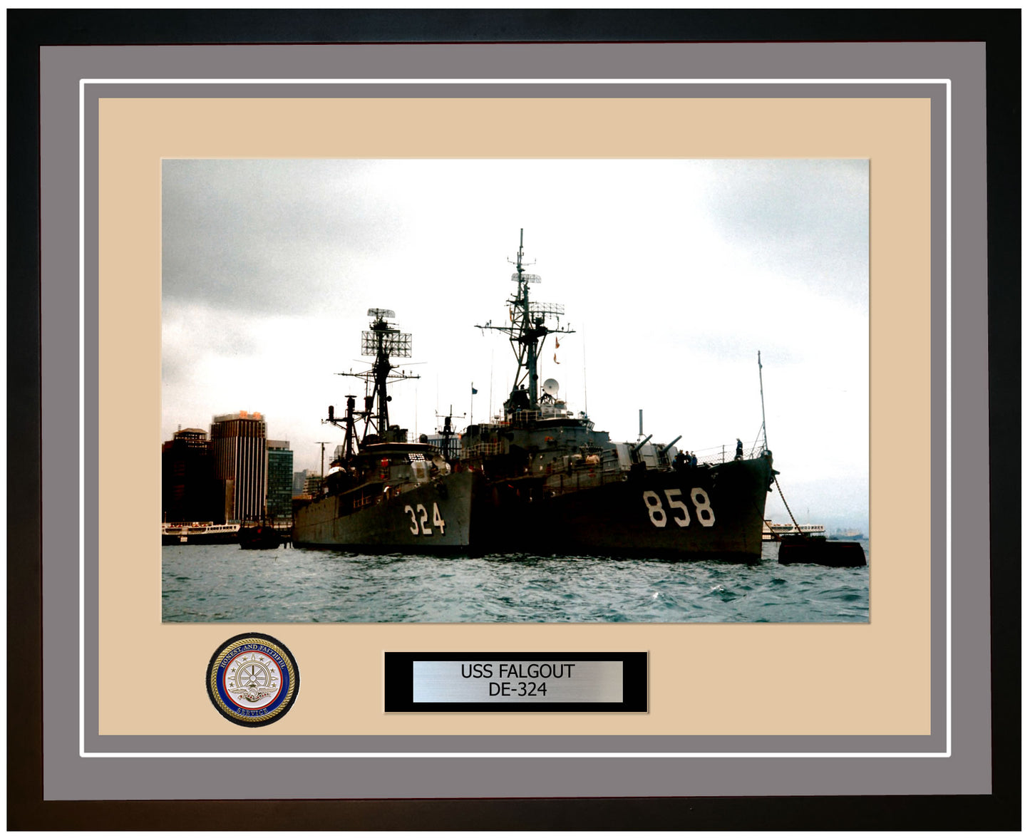 USS Falgout DE-324 Framed Navy Ship Photo Grey