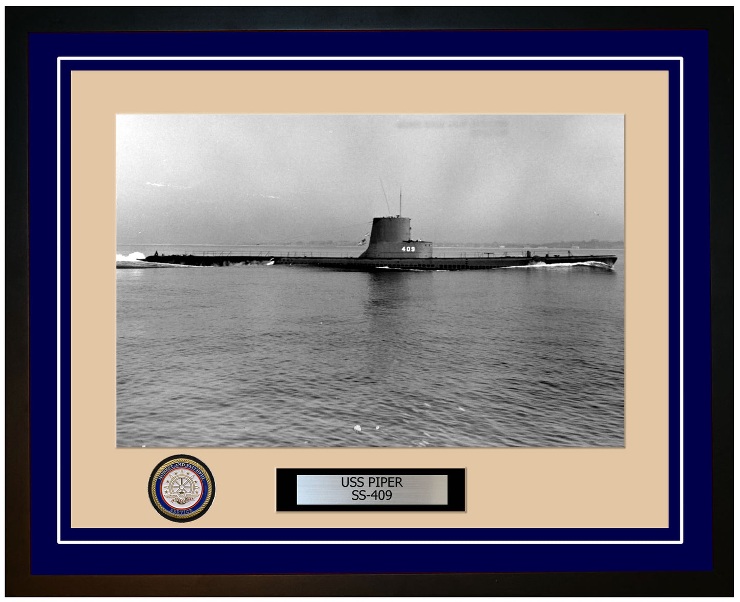 USS Piper SS-409 Framed Navy Ship Photo Blue