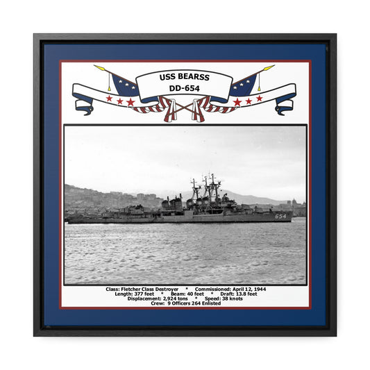 USS Bearss DD-654 Navy Floating Frame Photo Front View