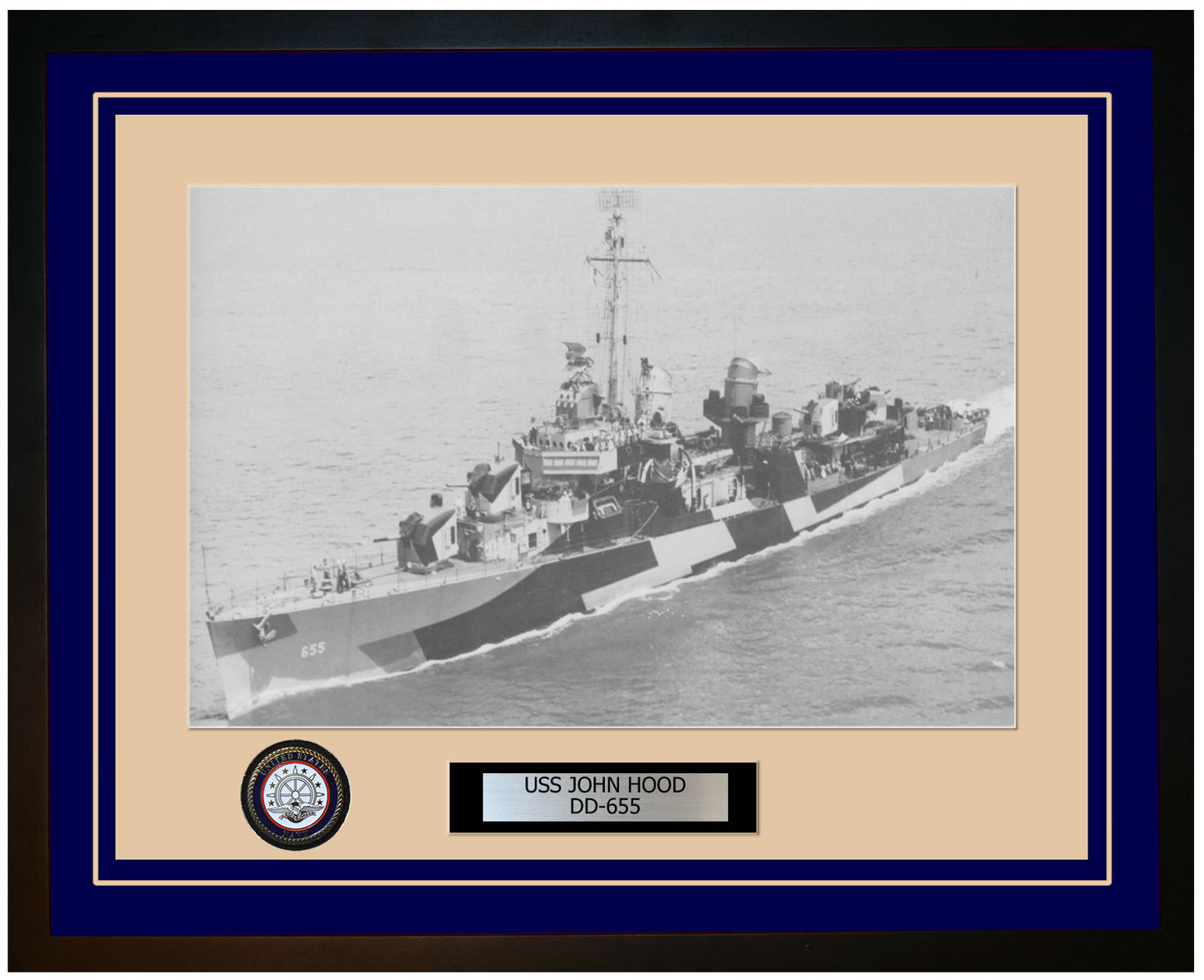 USS JOHN HOOD DD-655 Framed Navy Ship Photo Blue