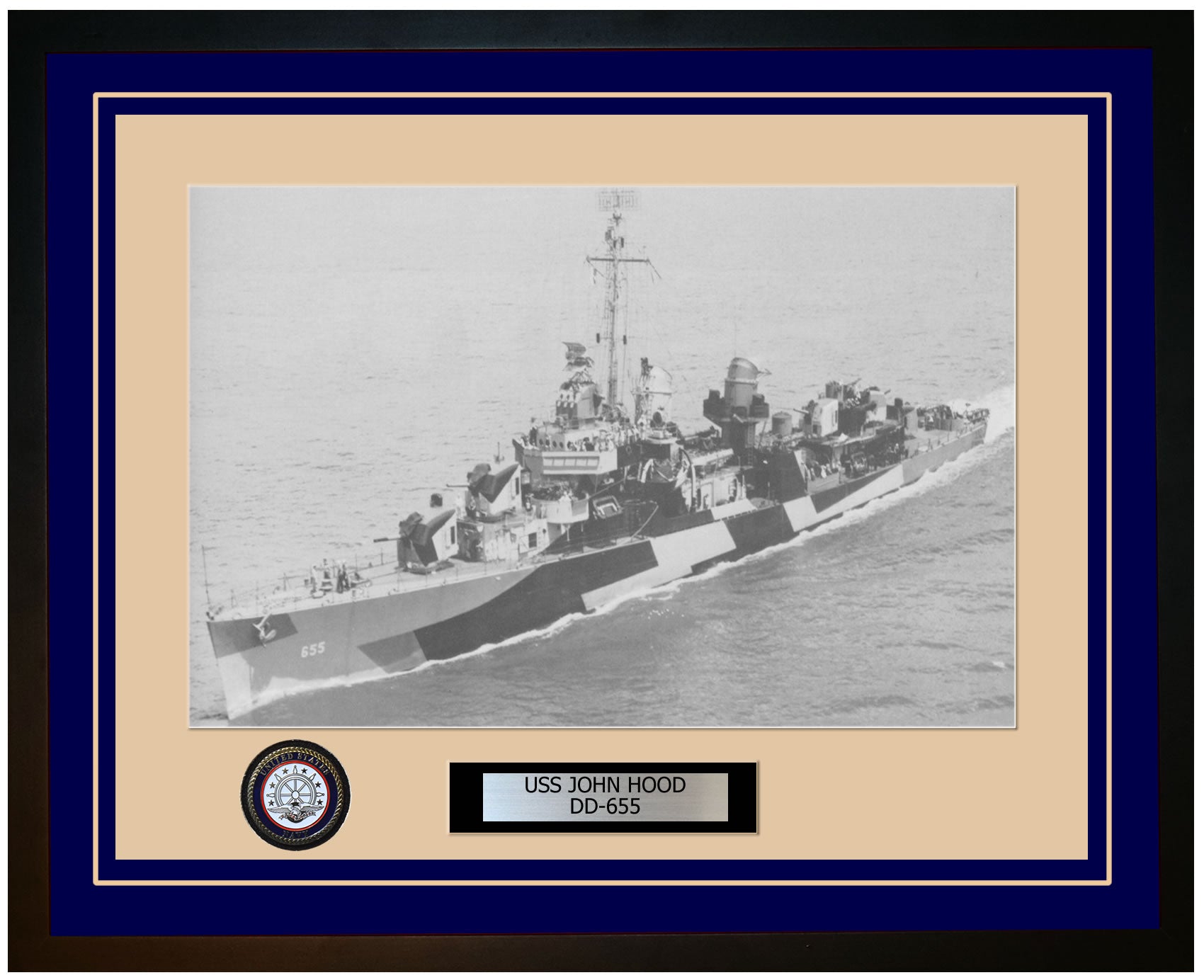USS JOHN HOOD DD-655 Framed Navy Ship Photo Blue