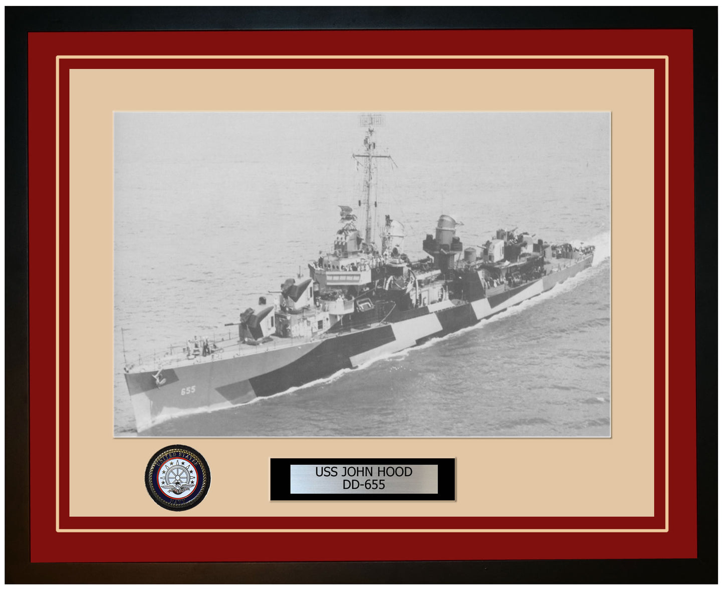 USS JOHN HOOD DD-655 Framed Navy Ship Photo Burgundy