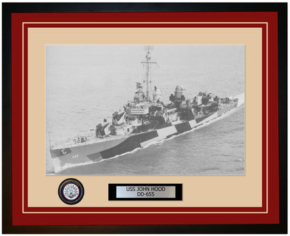 USS JOHN HOOD DD-655 Framed Navy Ship Photo Burgundy