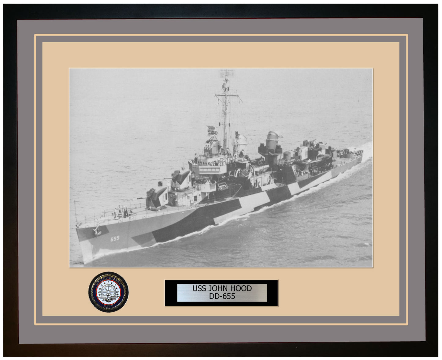 USS JOHN HOOD DD-655 Framed Navy Ship Photo Grey