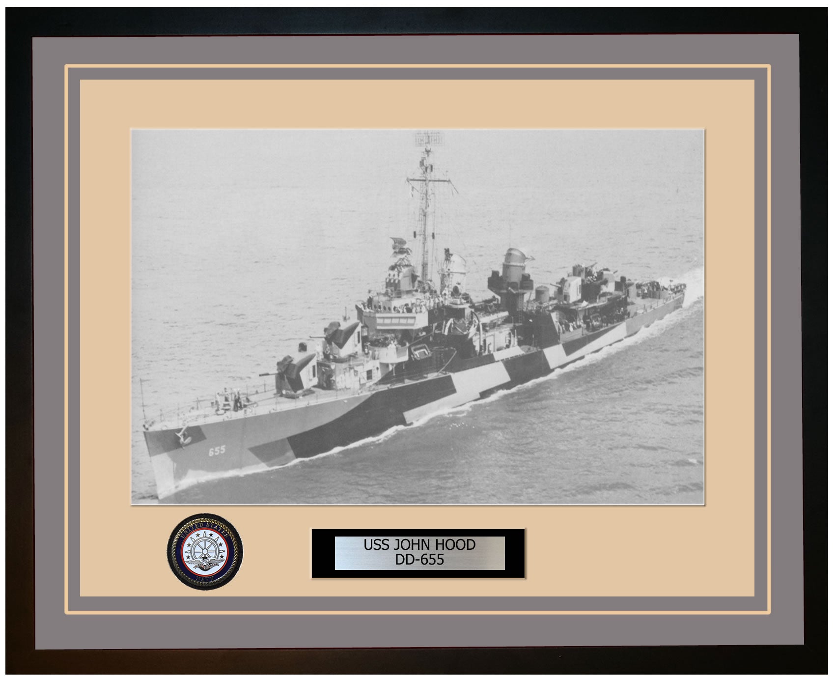 USS JOHN HOOD DD-655 Framed Navy Ship Photo Grey