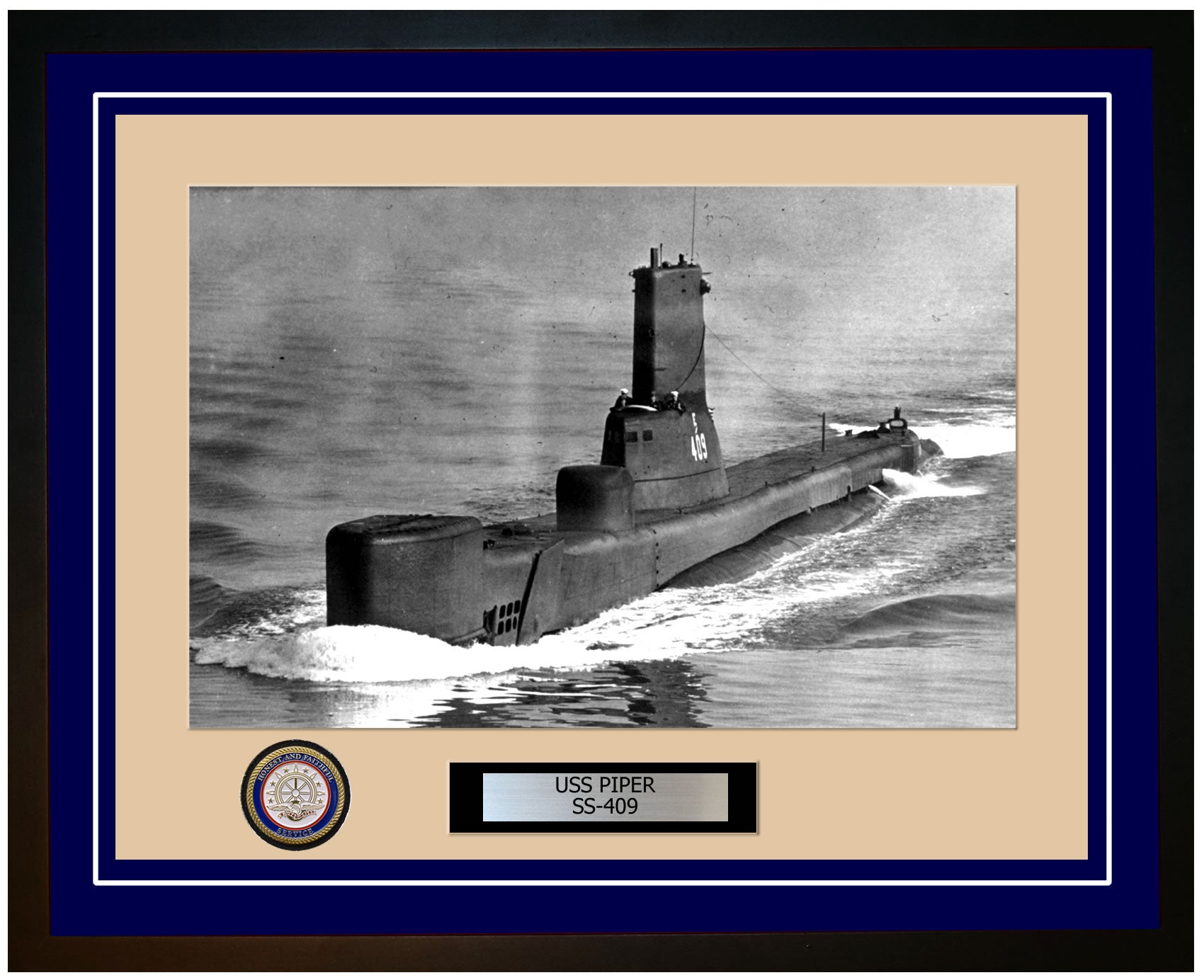 USS Piper SS-409 Framed Navy Ship Photo Blue