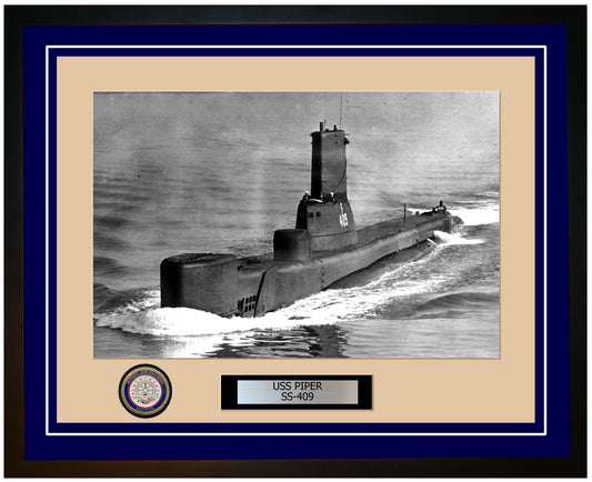 USS Piper SS-409 Framed Navy Ship Photo Blue